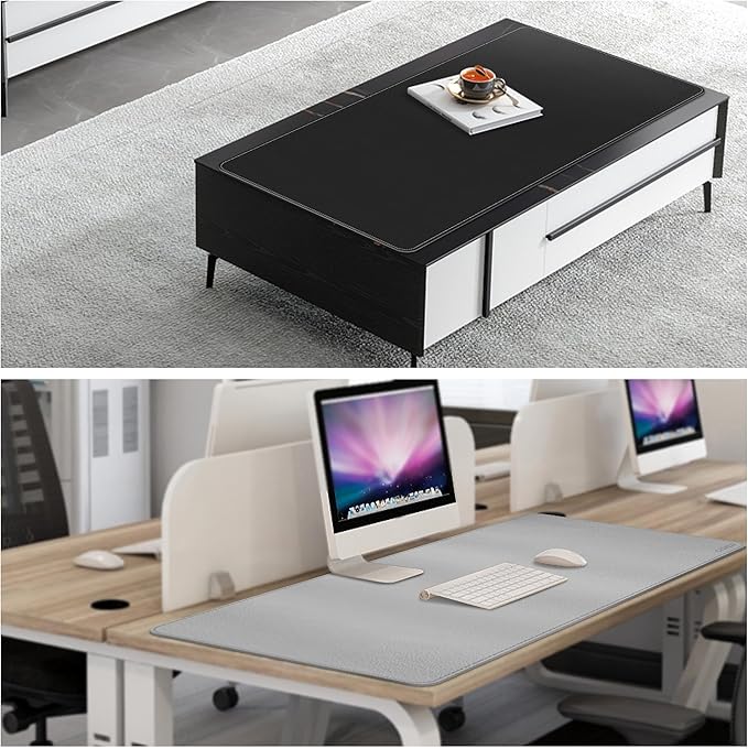 Chihein 47" x 20" 3XL PU Leather Desk Mat (Black/Gray), Dual Sided Desk Pad, Waterproof Computer Desk Bottle for Gaming, Office, Home