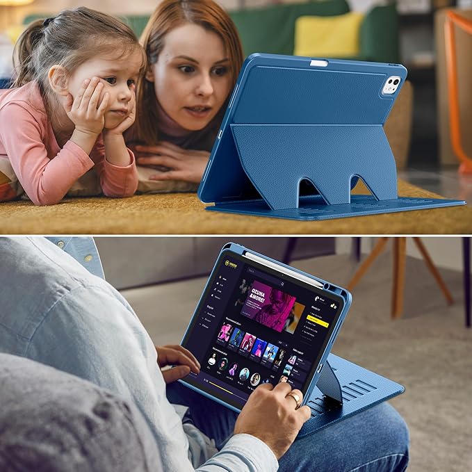 VIKESI Case for iPad iPad Pro 13-inch M5 or M4 Released in 2025 or 2024,Multiple Angles Magnetic Stand Cover,Shockproof Soft Back,Pencil Holder,and Auto Sleep/Wake, Blue