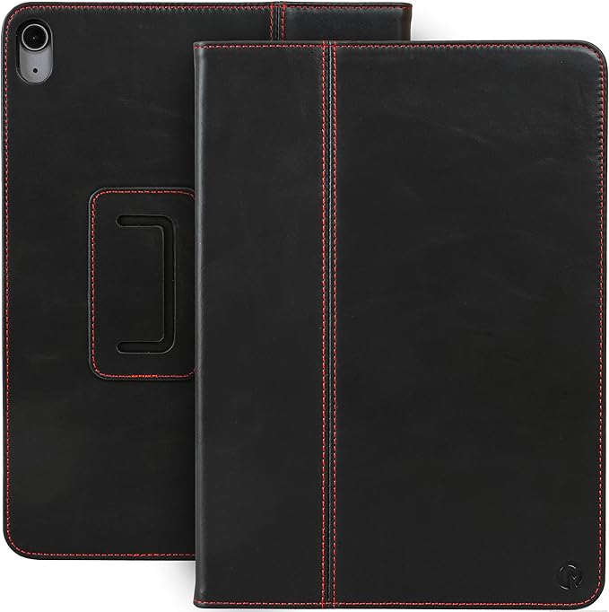 Casemade Real Leather Case Compatible with iPad Air 11-inch M4/M3/M2 (2026/2025/2024), iPad Air 5th/4th Generation 10.9'' - Full-Grain Leather Cover, Auto Sleep/Wake, Dual Stand Position (Black)