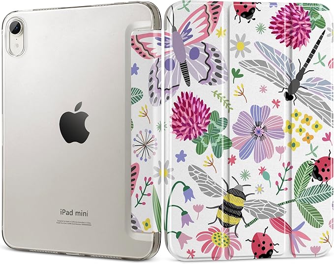 DONGKE for iPad mini 7 (A17 Pro) 2024 & iPad mini 6 2021 8.3 Inch, Slim Foldable Stand Hard PC Translucent Back Shell Smart Cover for iPad mini 7th/6th Generation [Auto Wake/Sleep] - Dragonfly