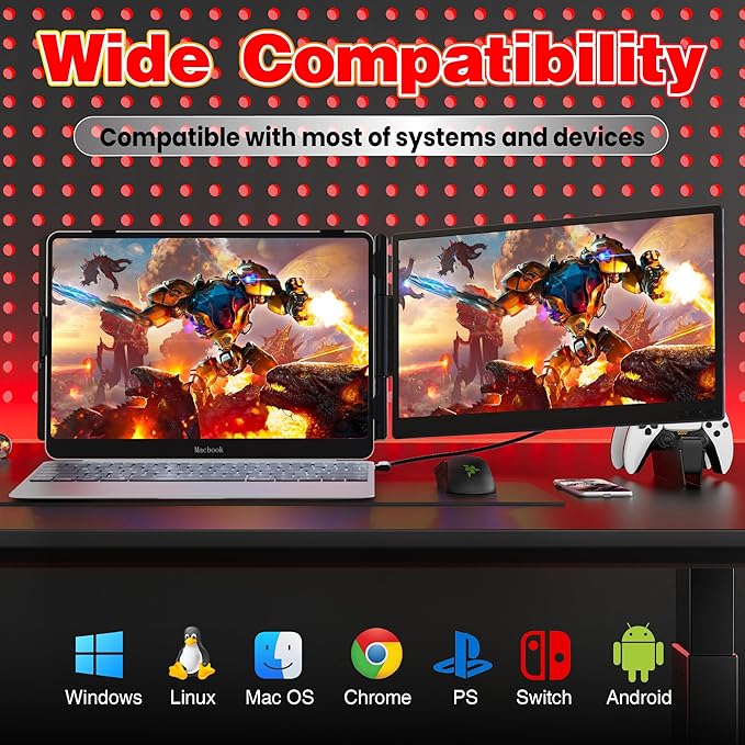 Laptop Screen Extender 0.27" Ultra-Thin, 14" FHD 1080P IPS Dual Portable Monitor, USB-C/HDMI Plug & Play Travel screen extender for 13-17" Laptops, Compatible with Window/Mac/Chrome/Switch/Android