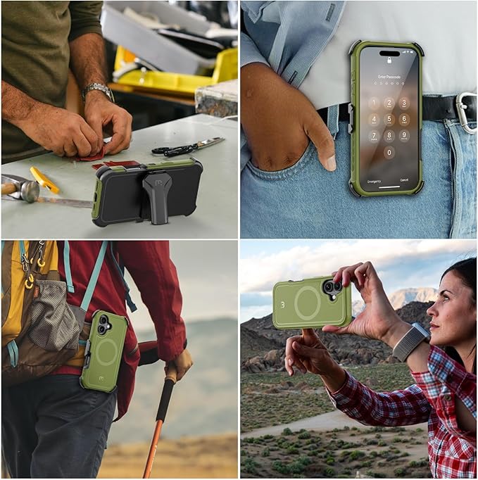M MYBAT PRO Maverick Series for iPhone 16 6.1 Case with Belt Clip Holster,[Compatible with Magsafe] w/Screen Protector,Anti-Drop,Shockproof,with 360°Rotating Kickstand,Heavy Duty Protection