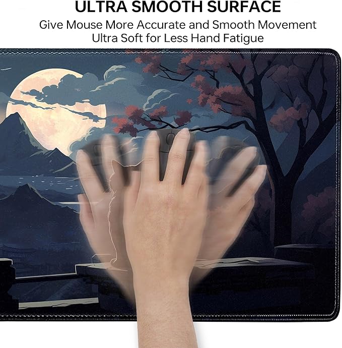 Moon Cat Large Gaming Mouse Pad,Black XL Mouse Pad Gaming 31.5 x 11.8 in Mouse Mat Desk Pad,Large Desk Mat,Extended Keyboard Pad Mousepad with Non-Slip Base and Stitched Edge for Office Home Gaming