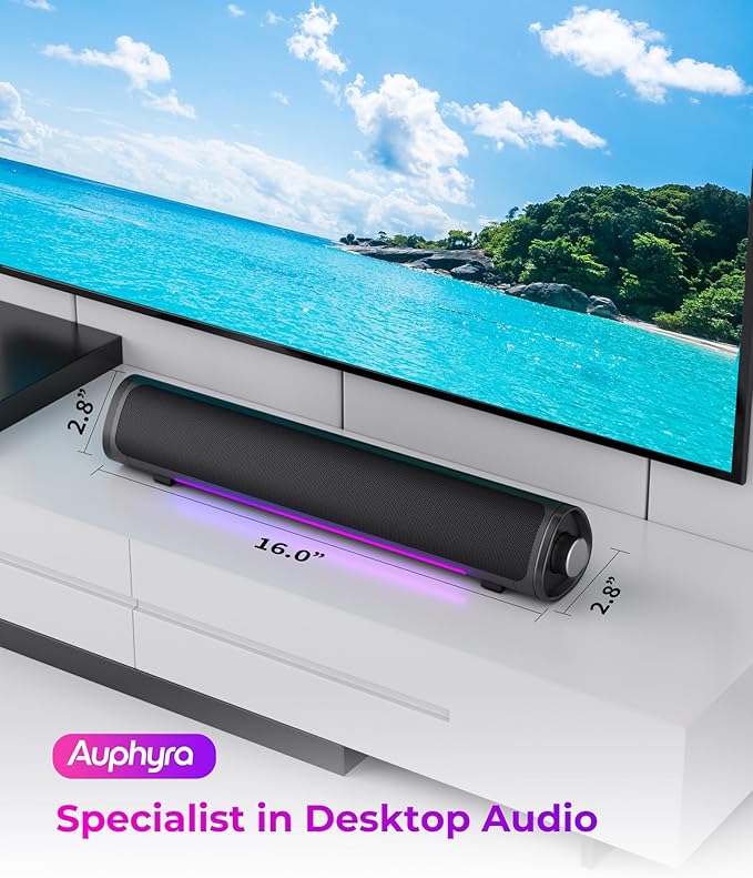 Computer Speakers for Desktop PC, Gaming PC Sound Bar, Plug and Play - USB Power with 3.5mm Audio, RGB Gradient Lighting, One-knob Control, for Computers/Laptops/Monitors