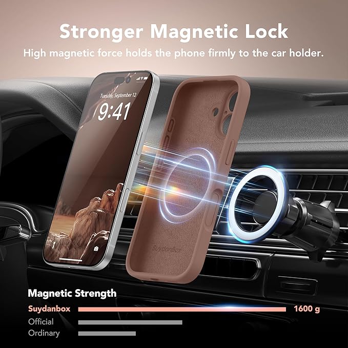 Magnetic for iPhone 17 Case, Compatible with MagSafe, [Full Camera Protection][Screen Protector] Silicone Shockproof Protective Phone Case for iPhone 17 6.3", Brown