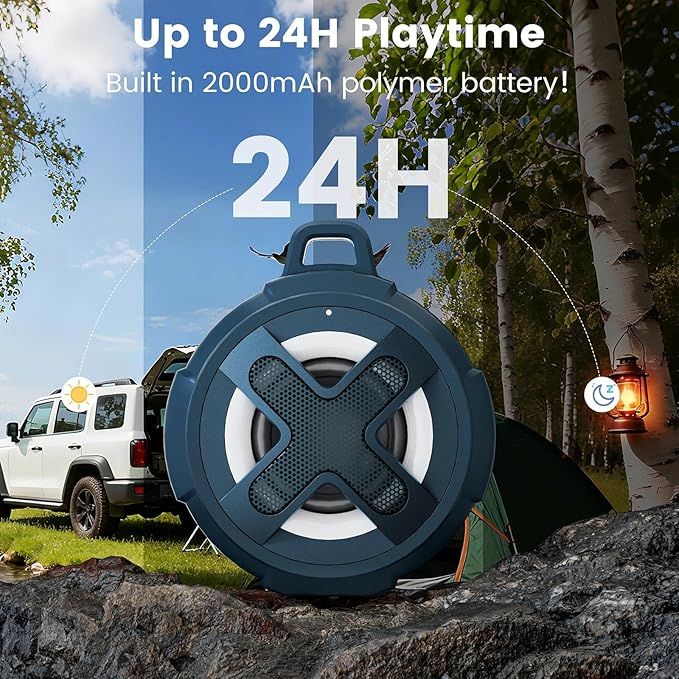 XLEADER X8, Upgraded, Portable Bluetooth Speaker, Certified IP67 Waterproof Shower Speaker, Silicone Case, 10W Bass, 24Hrs Playtime, Small, Floating, RGB Lights, Clip, for Pool Beach Kayak, Sea Blue