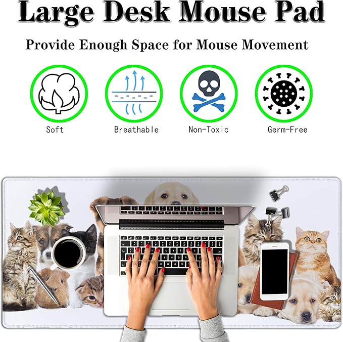 Computer Desk Pad Dog Desktop?Mat, Gaming Mousepads Keyboard Pad, Cool Mouse Pads Waterproof Non-Slip Rubber Base, 35.4" X 15.7" for Work/Game/Office/Home Cute Animal Pet Collection Photos