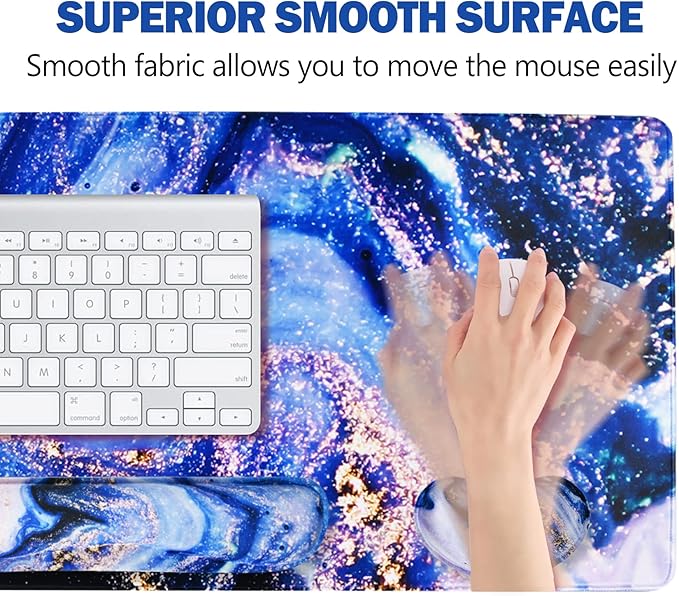 ARTSO Large Gaming Mouse Pad, Keyboard Wrist Rest Pad & Wrist Support Mousepad Set, Stitched Edge, Extended, Non-Slip Base, Memory Foam,Multifunctional Desk Mat 4pcs for Office & Home, Purple Marble