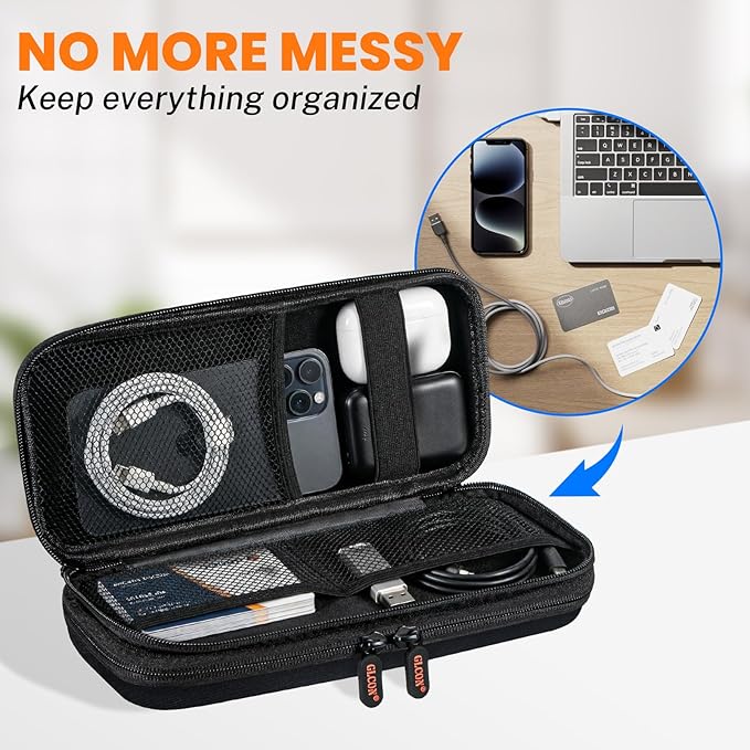 Double-Layer Hard Shell Carrying Case - Electronics Organizer Travel Case with Multiple Pocket - Portable Tech Accessories Zipper Pouch Bag for Cord, Cable, Charger, Phone, Power Bank, USB, SD Card