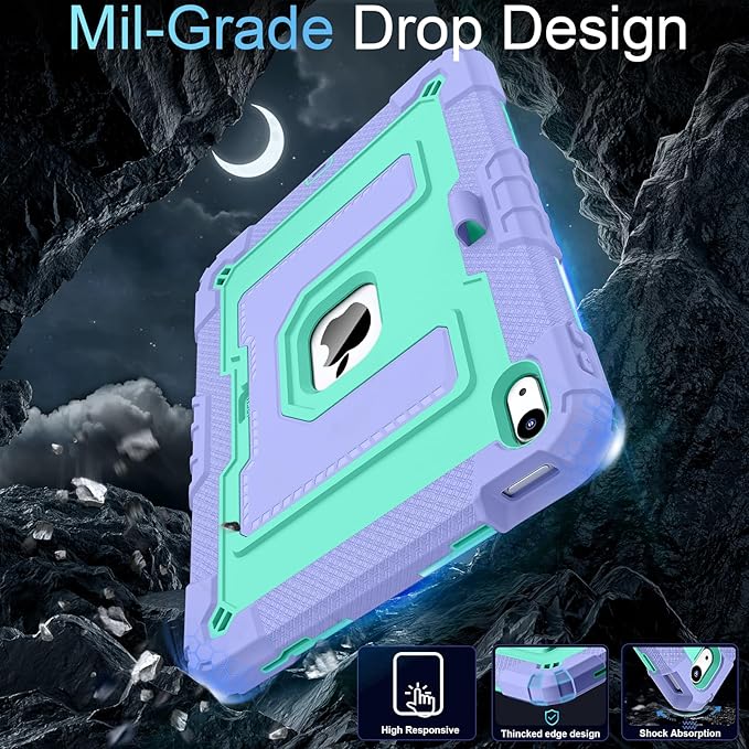 for iPad 11 Inch (A16) 11th /10th Generation 10.9 Inch iPad Case 10th Generation with Shoulder Strap,Heavy Duty Shockproof Cover for i Pad 11th/10th Gen,Purple Green