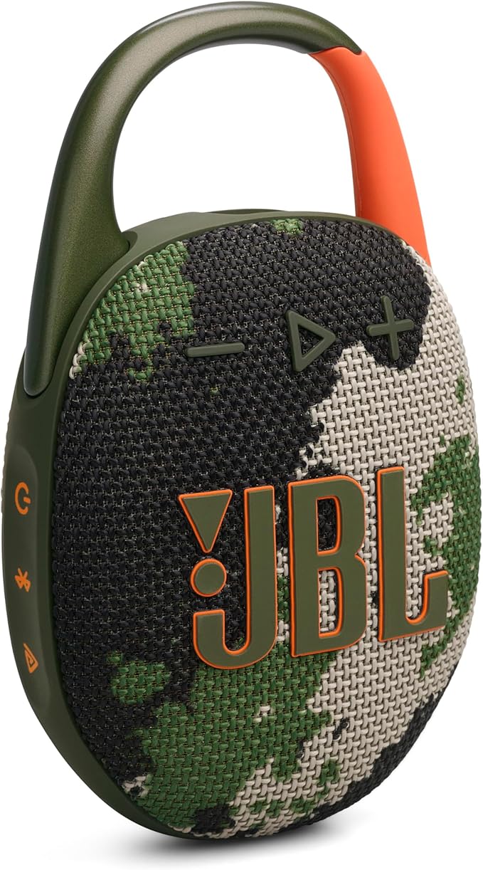 JBL Clip 5 - Ultra-Portable, Waterproof & Dustproof Bluetooth Speaker, Big JBL Pro Sound with Punchy bass, Integrated Carabiner, Up to 12 Hours of Play, Made in Part with Recycled Materials (Squad)