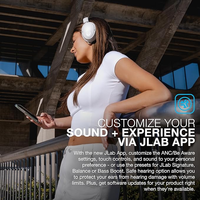 JLab JBuds Lux ANC, Over Ear Headphones, Active Noise Cancelling, Bluetooth, Cloud White