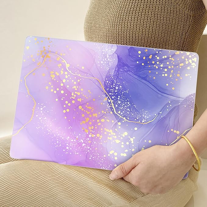 TWOLSKOO for MacBook Air 13.3 inch Case 2021 2020 2019 2018 Release M1 A2337 A2179 A1932 with Touch ID, Plastic Hard Shell Case & Keyboard Cover & Type C Adapter, Lavender Liquid Marble