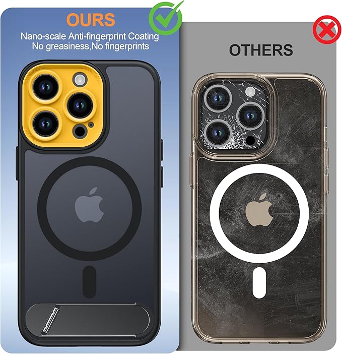 Magnetic Compatible with iPhone 13 Pro Case, [Built-in Kickstand][Full Camera Protection][Compatible with MagSafe][Anti-Fingerprint] Shockproof Phone Case for iPhone 13 Pro 6.1",Black & Yellow