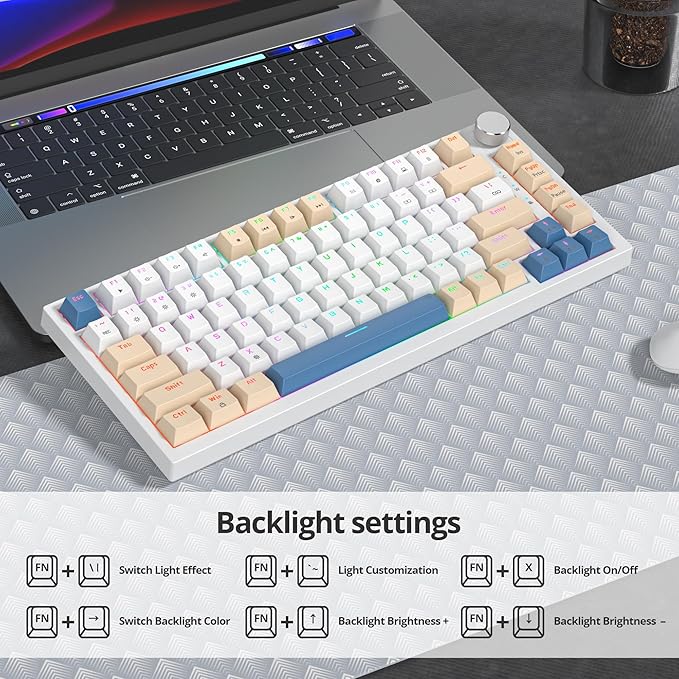 75% Mechanical Creamy Keyboard with Volumn Knob, Gasket Hot Swappable RGB Gaming Keyboard, Wired Custom Keyboard with Red Switch, 82 Keys Compact Creamy White