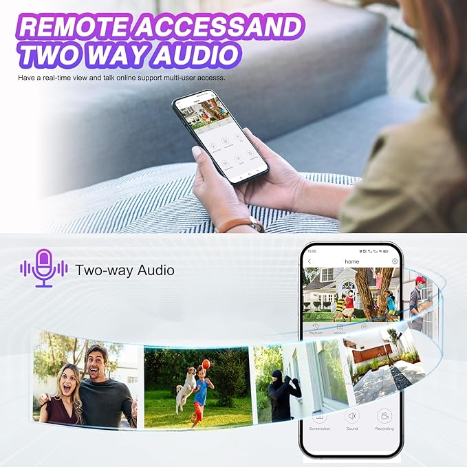CKK [5G/2.4G WiFi, Upgrading 3K] 2Pcs Wireless Outdoor Security, CCTV PTZ Cameras with 5G/2.4G WiFi,3K 10-Channel NVR,Floodlights,Siren, 2-Way Audio, Color Night Vision, 24/7 Surveillance