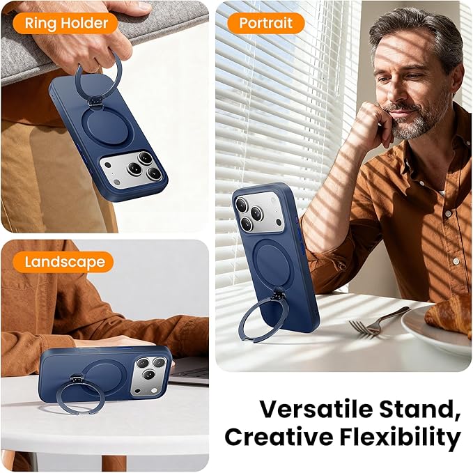 360°Ring Stand for iPhone 17 Pro Max Case, Compatible with MagSafe, Military-Grade Protective,Anti-Yellowing, Scratch-Resistant Back Cover Phone Case for iPhone 17 Pro Max 6.9", Blue