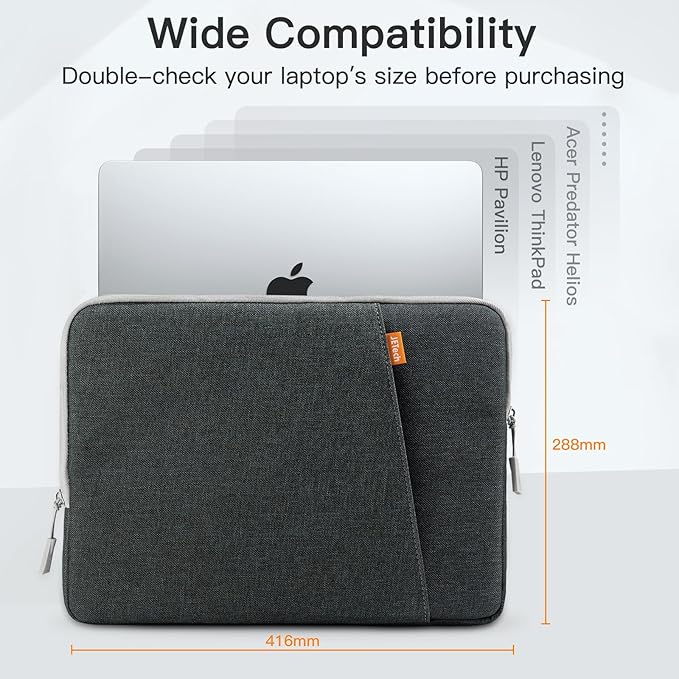 JETech Laptop Sleeve for 16-Inch MacBook Pro (M1-M5, 2019-2026), Waterproof Bag Case with Pocket, Compatible with 16 Inch Notebook (Dark Grey)