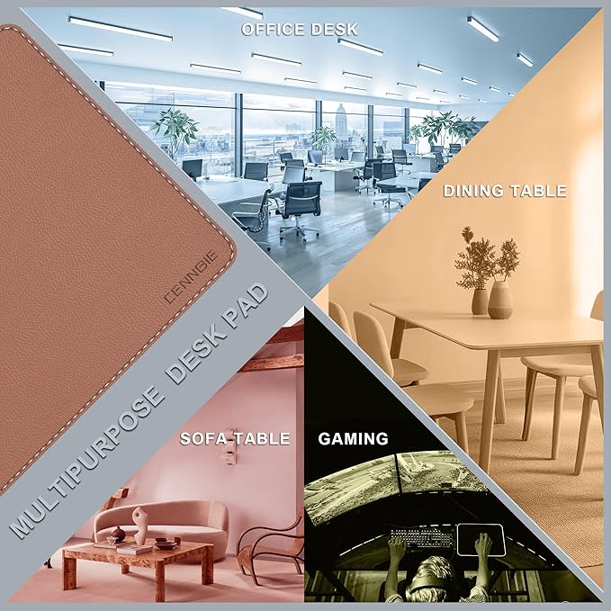 CENNBIE 35.5" x 16" Leather Desk Mat, Non-Slip Waterproof Extra Wide Desk Pad Protector,Computer Mouse Pad for Office Home (Brown)
