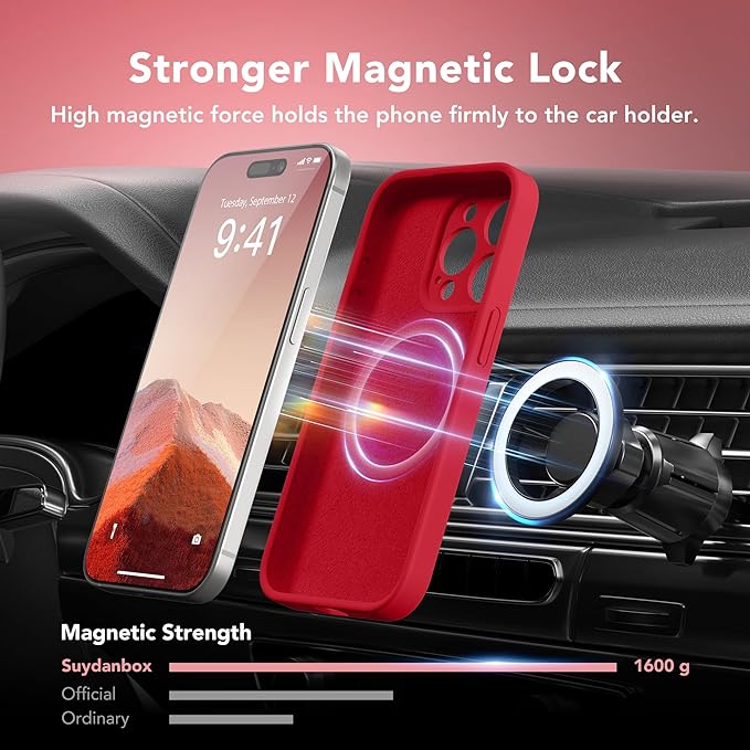 Magnetic for iPhone 13 Pro Case, Compatible with MagSafe, [Full Camera Protection][Screen Protector] Silicone Shockproof Protective Phone Case for iPhone 13 Pro 6.1", Deep Red