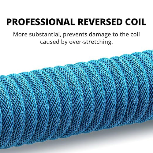 GUNMJO Pro Custom Coiled USB C Cable for Gaming Keyboard, Double-Sleeved Mechanical Keyboard Cable with Detachable Metal Aviator, 1.5M USB-C to USB-A, Blue Color