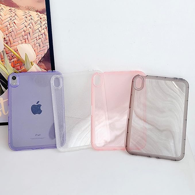 for Apple iPad Air 5th/Air 4th Generation 2022/2020 10.9 inch, Glitter Clear Soft Silicone Flexible TPU Back Shockproof Shell Bling Sparkly Paper Lightweight Thin Protective Cover, Purple
