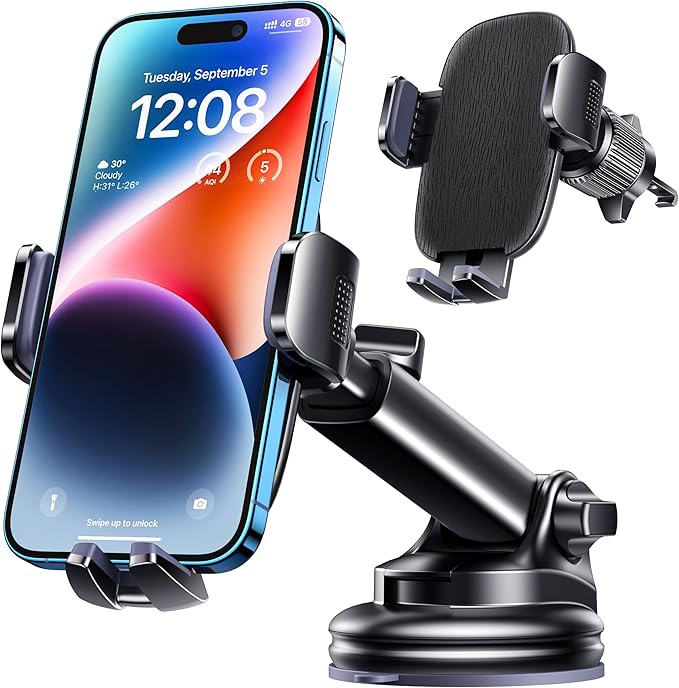 Qifutan Dash Mounted Phone Holders for Your Car Dash Phone Mount for Car Dashboard Air Vent Multi-Mount 3 in 1 Vehicle Windshield Holder Compatible Multi-Device Clip Desk Mount