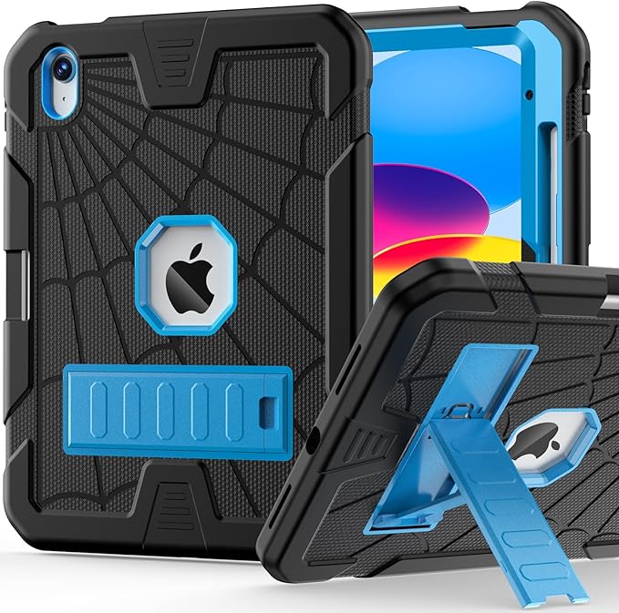 Sibeitu Case for iPad 11th (A16) 2025/ 10th Generation 10.9 Inch 2022, Rugged Shockproof iPad 10 Case with Pencil Holder & Built-in Stand, Hard 11th Gen iPad 11 inch Cover for Kids Boys, Black+Blue