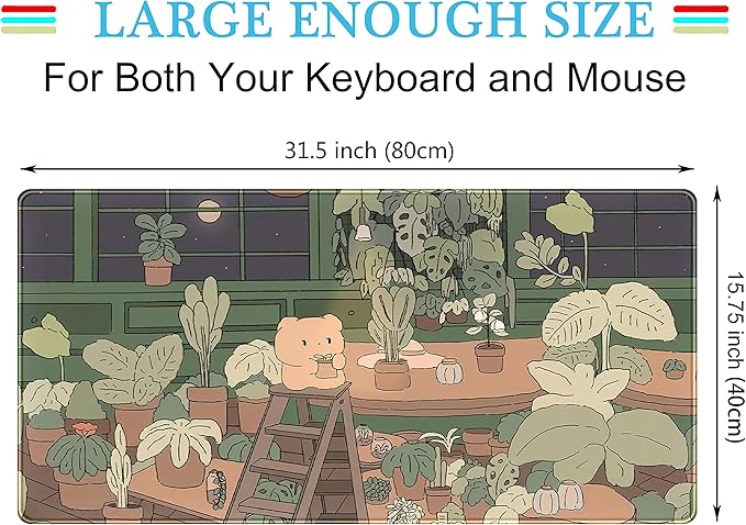 Cute Desk Mat Kawaii Bear Mousepad Cute Anime Plant Desk Protector, Kawai Aesthetic Brown and Green Forest Keyboard Mat, Large Mouse Pad XXL Gaming Desk Pad XL Office Home Decor for Women Girls