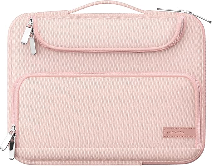 MoKo 9-11 Inch Tablet Sleeve Bag, Fits iPadAir 5/4th 10.9, iPadPro 11 Inch, iPad 9/8th 10.2, iPad 10th 10.9, Tab S8/S9 11",Waterproof Polyester Bag with Double Pockets,Retractable Handle, Pink