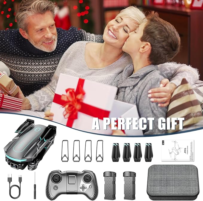 Drone with Camera for Adults and Beginners, 1080P HD FPV Foldable Mini Drones for Kids, 2 Batteries, Carrying Case, Trajectory Flight, Gravity Control, One-Key Takeoff/Landing, 360° Flip, Gift for Boy