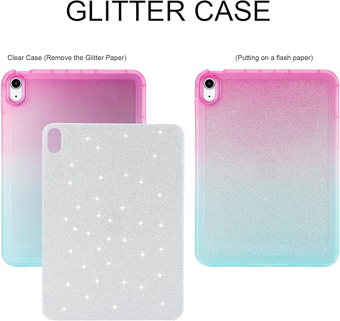for iPad Pro 12.9 inch Case 6th/5th/4th/3rd Generation (2022/2021/2020/2018) Glitter Translucent Frosted Clear Soft TPU Back Gradient Bling Cover Silicone Protective Shell, Red & Blue