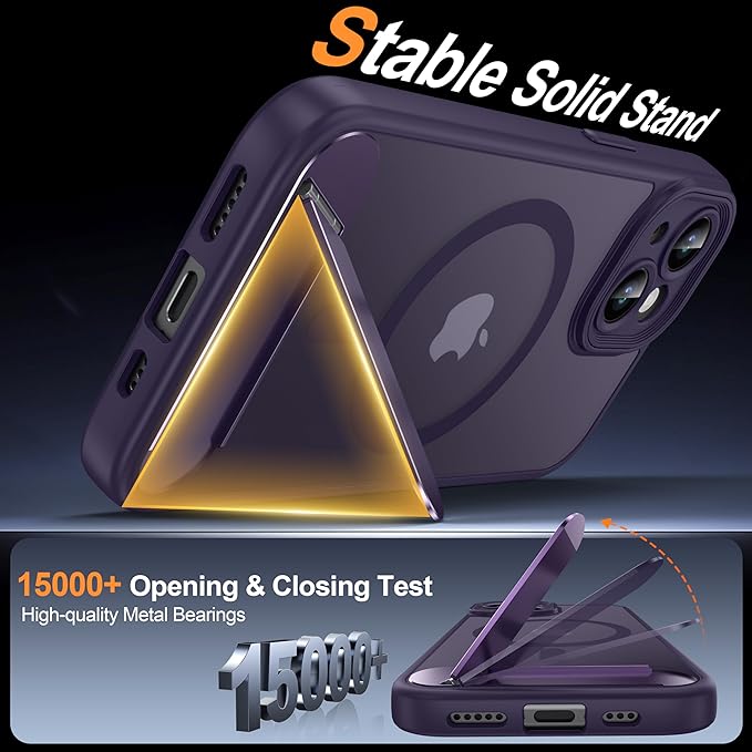 Magnetic Compatible with iPhone 15 Case, [Built-in Invisible Kickstand][Compatible with MagSafe][Full Camera Protection] Translucent Matte Phone Case for iPhone 15 6.1" Purple