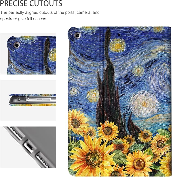 Case for iPad 9th Generation, for iPad 8th Generation Case, iPad 7th Generation case, for ipad case 9th Generation Multi-Angle View Adjustable Stand Auto Wake Sleep, Starry Night Sunflower