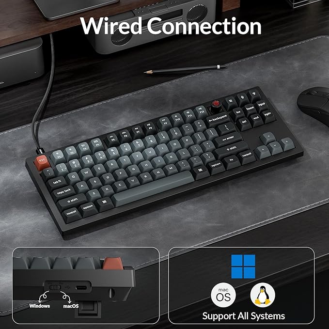 Keychron V3 8K TKL Wired Mechanical Keyboard, 8000 Hz Polling Rate QMK Programmable Knob Hot-Swappable Gaming Keyboard, RGB Backlit, Ergonomic PBT Keycaps for Mac Windows Linux-Linear Red Switch