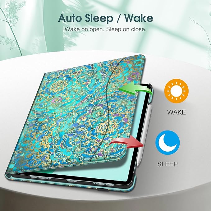 Fintie Folio Case for iPad Air 13-inch M4/M3/M2 (2026/2025/2024), Multi-Angle Viewing Protective Stand Cover with Pencil Holder & Pocket, Auto Sleep/Wake, Shades of Blue