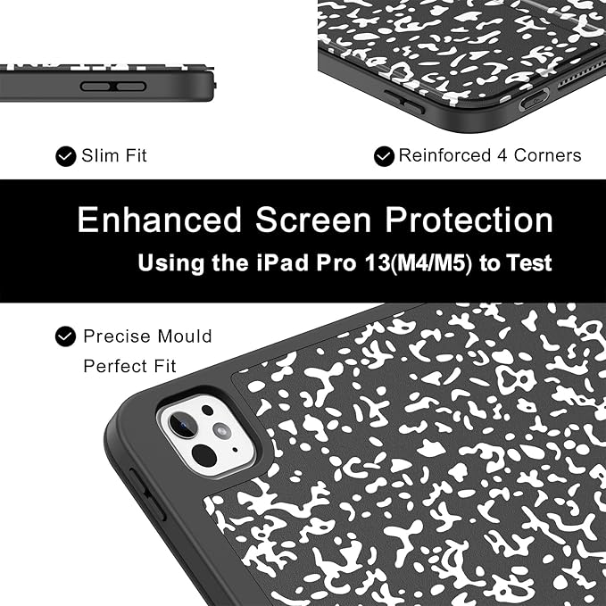 Soke Case for New iPad Pro 13 Inch (M5/M4, 2025/2024 Release), with Pencil Holder Trifold Stand Shockproof [Support Apple Pencil Charging + Auto Wake/Sleep], Soft TPU Back Cover, Book Black