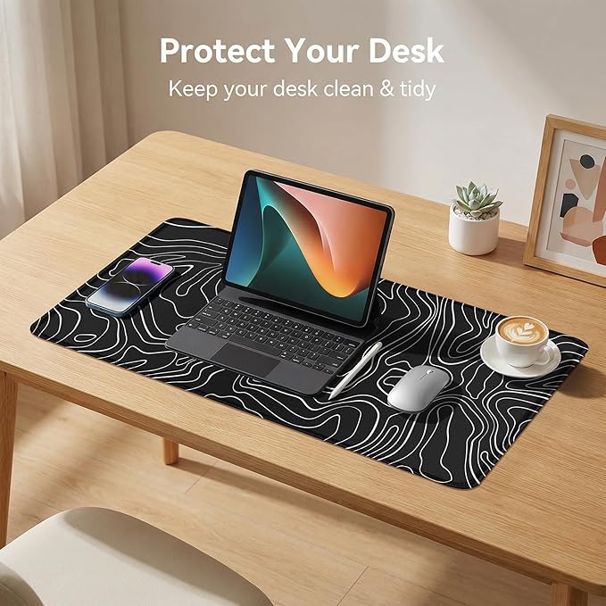Rcege Large Mouse Pad for Desk - Gaming Mouse Pad with Stitched Edges, Anti-Slip Base for Keyboard and Mouse (Topographic Line,23.6x11.8 inch)