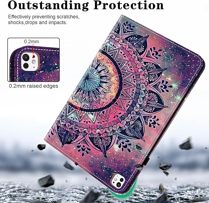 Case for iPad Pro 11 inch Case (M5/M4) 2025/2024, Premium Leather Folio Stand Cover with Auto Wake/Sleep, Pencil Holder and Card Slots - Mandala