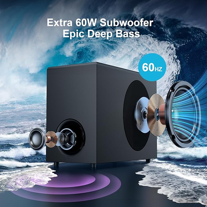 Sound Bar with Subwoofer, 110W Sound Bar with Adjustable Deep Bass & 3 EQ Modes, Bluetooth/ARC/Opt/AUX Connect, Sound Bar for Smart TV