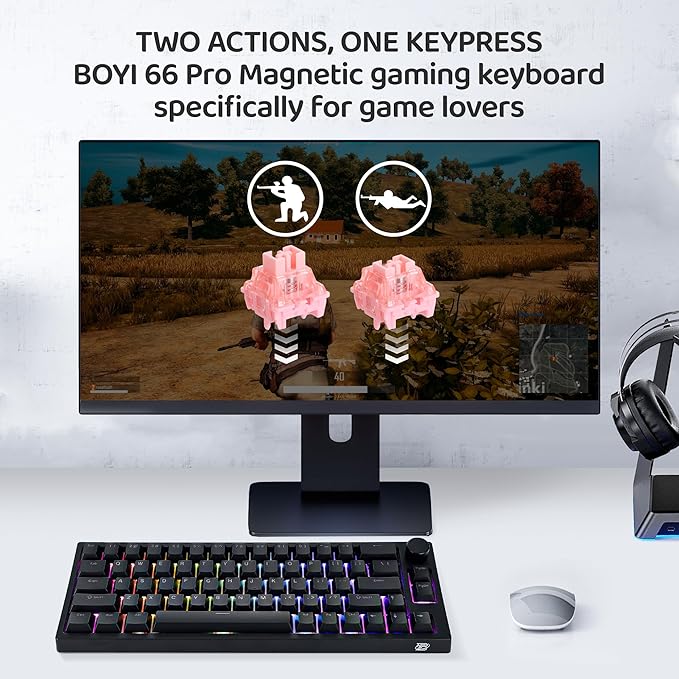 BOYI 66Pro Rapid Trigger Magnetic Switch Mechanical Keyboard,65% Hyper-Fast Actuation Point Adjustable Dedicated 8K Hz Polling Rate HotSwap RGB Wired Gaming Keyboard with Knob (Black)