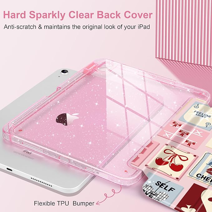 DONGKE for iPad Pro 11 inch Case – Fits M5 2025 / M4 2024, Shockproof Sparkling Glitter Acrylic Back, Pencil Holder, Trifold Stand, Auto Sleep/Wake & Touch ID Support - Lucky You