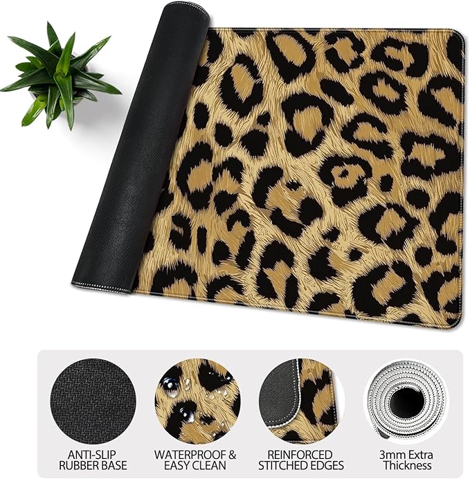 35.4 x 15.7 in, XXL Large Mouse Pad for Desk, Extended Keyboard Mouse Mat for Computer Office, Big Mouse pad with Stitched Edges, Gaming Pc-Leopard Print Classic