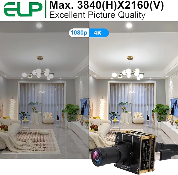 ELP 4K USB HDMI Camera Module Night Vision PC Camera for Computer Monitor with Simultaneous 2X Digital Zoom and 8mp Resolution, Ideal for Security and Laser Engraver Applications