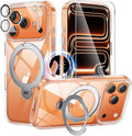 360°Ring Stand for iPhone 17 Pro Max Case with 1X Screen Protector +1X Camera Cover,Fit for MagSafe, Anti-Yellowing & Scratch-Resistant Back Phone Case for iPhone 17 Pro Max 6.9", Clear