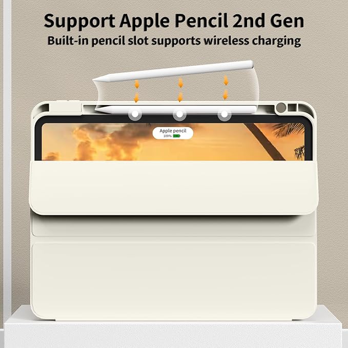 for iPad Pro 12.9 Case (6th/5th/4th/3rd Generation 2022/2021/2020) & ipad Air 13 inch case (M3 2025/M2 2024) with Pencil Holder, Smart Slim Trifold Stand Case with Soft TPU Back (Cream White)