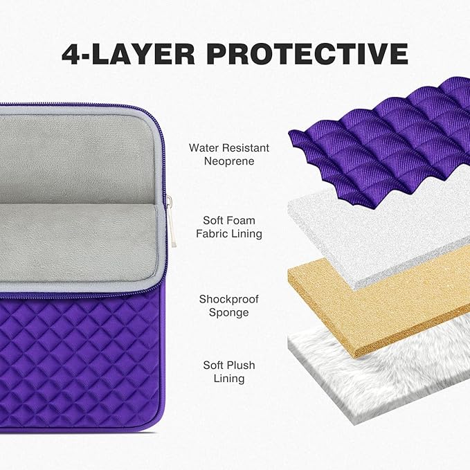 RAINYEAR 15 Inch Laptop Sleeve Diamond Foam Shock Resistant Padded Case Fluffy Lining Cover Carrying Bag Compatible with 15.4" MacBook Pro/Air, Surface Laptop 3/4 15", New XPS 15 Touch (Purple)
