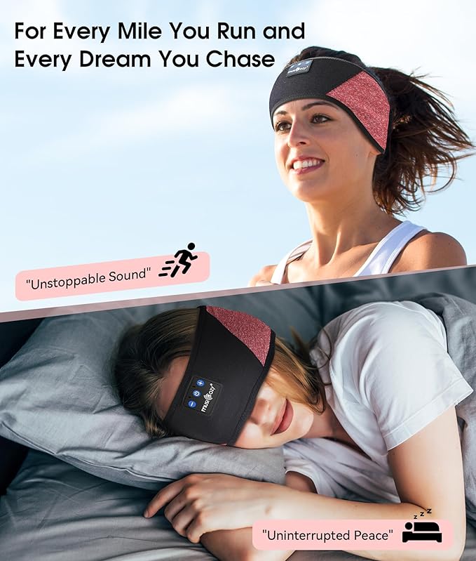 MUSICOZY Sleep Headphones Bluetooth 5.4 Headband, Wireless Earphones Music Sleep Earbuds Sleeping Eye Mask with HD Stereo Speakers for Workout Running Travel Yoga, Ideal Gifts (Red & Black)