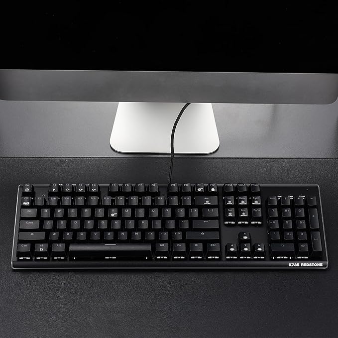 Hexgears GK735 Mechanical Gaming Keyboard Kailh Box White Switch 104 Keys ABS Keycaps Wired Gaming Keyboard with White LED Backlight, Ergonomic Design for Windows Laptop PC Mac (No Light Strip)