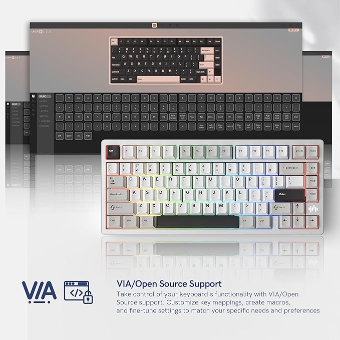 Womier RD75 Pro 75% Wireless Gaming Keyboard, Quick Release Aluminum Keyboard, QMK/VIA Tri-Mode Mechanical Key Board Custom Hot Swappable with RGB Creamy for Windows/Mac/PC - Silver